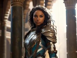 Powerful female warrior in fantasy armor photo