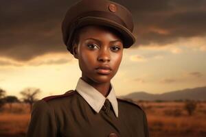 Serious military officer in uniform photo