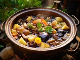 hearty vegetable stew in a rustic pot photo
