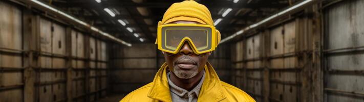 man in protective workwear and goggles photo