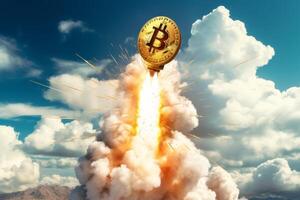 bitcoin cryptocurrency rocket launch photo