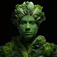 surreal portrait of a human face made from green leafy vegetables photo