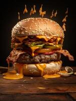 Delicious Cheeseburger with Bacon and Dripping Cheese photo