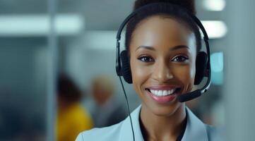 smiling customer service representative with headset photo