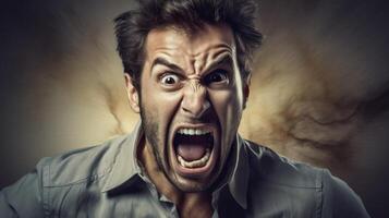 Angry man shouting with intense expression photo