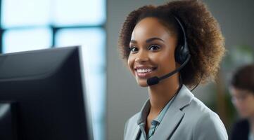 smiling customer service representative with headset photo