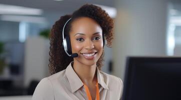 smiling customer service representative with headset photo