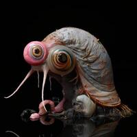Bizarre bug eyed creature with large pink eyes and segmented body photo