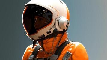 Astronaut in orange spacesuit with helmet photo