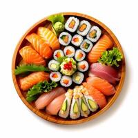 Delicious sushi platter with various types of sushi and sashimi photo