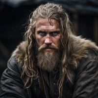 Rugged bearded man with intense expression photo