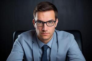 Serious businessman looking at camera photo