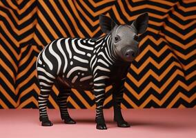 Zebra standing in front of vibrant abstract background photo
