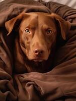 Adorable dog resting on cozy blanket photo