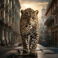 Majestic leopard in urban setting photo