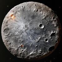 Detailed view of the lunar surface with craters and impact sites photo