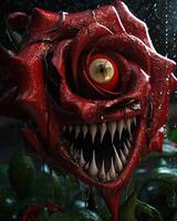 Monstrous creature with sharp teeth and glowing eye photo