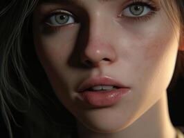 close up portrait of a woman with intense gaze photo