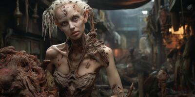 Mysterious and otherworldly creature in a dark, gritty environment photo