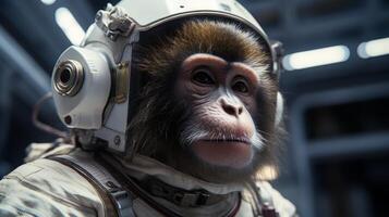 Curious monkey astronaut in spacesuit photo