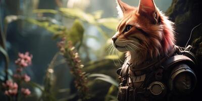 Adventurous feline explorer in the wilderness photo