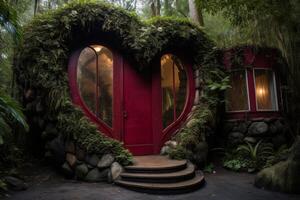 Enchanted forest entrance with heart shaped doorway photo