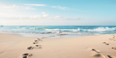 serene beach scene with waves and footprints photo
