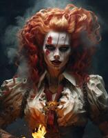 Fiery clown with intense makeup and expression photo