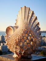 Intricate seashell sculpture with geometric patterns photo
