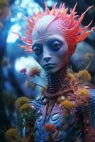 Vibrant alien creature in a fantasy nature scene photo