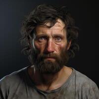 Rugged bearded man with intense gaze photo