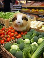 guinea pig in vegetable display at grocery store photo