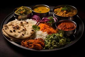 Assorted Indian cuisine dishes on a plate photo