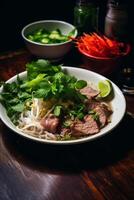 Delicious Vietnamese beef noodle soup photo