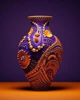 Vibrant mosaic vase with intricate patterns photo