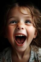 Joyful young child with wide open mouth photo