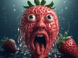 Scary strawberry monster with big eyes and mouth photo