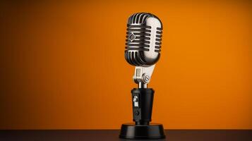 retro microphone on orange background photo
