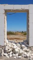 Abandoned building frame with scenic view photo