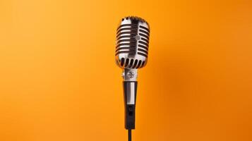 Vintage microphone against a vibrant orange background photo