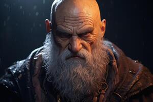 Weathered old man with long beard and intense expression photo