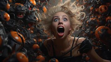 Frightened woman in halloween setting photo