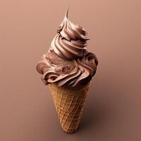 Delicious chocolate ice cream swirl in waffle cone photo