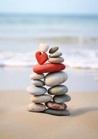 Balanced stones and heart on beach photo