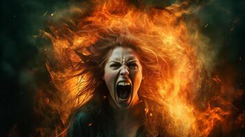 Intense fiery expression of anger and emotion photo