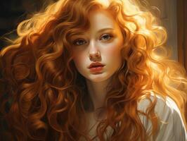 Captivating portrait of a woman with vibrant curly hair photo