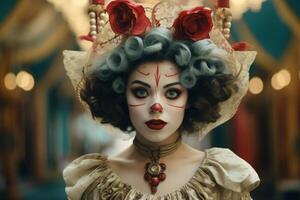 Mysterious clown like figure with elaborate makeup and costume photo