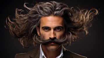 Stylish man with curly hair and mustache photo