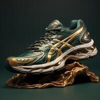 Futuristic athletic shoe with metallic accents photo