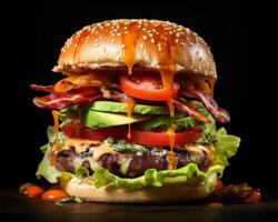 Delicious Cheeseburger with Melted Cheese and Bacon photo